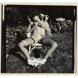 Erotic Study: Racy Busty Semi Nude Pin-up Outdoors*14 / Holding Boobs (Vintage Contact Sheet Photo 1970s/1980s)