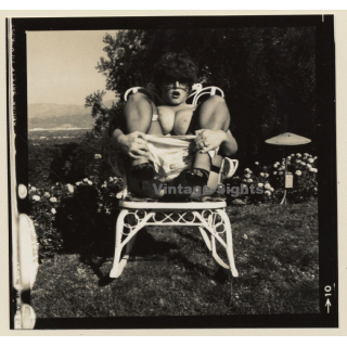 Erotic Study: Racy Busty Semi Nude Pin-up Outdoors*18 / Panties (Vintage Contact Sheet Photo 1970s/1980s)