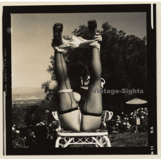 Erotic Study: Racy Busty Semi Nude Pin-up Outdoors*19 / Legs Up (Vintage Contact Sheet Photo 1970s/1980s)