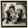 Erotic Study: Racy Busty Semi Nude Pin-up In Garden House*9 / Wicker Chair (Vintage Contact Sheet Photo 1970s/1980s)