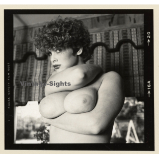 Erotic Study: Racy Busty Semi Nude Pin-up In Garden House*17 / Boobs (Vintage Contact Sheet Photo 1970s/1980s)