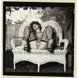 Erotic Study: Racy Busty Semi Nude Pin-up In Garden House*24 / Cheeky Look (Vintage Contact Sheet Photo 1970s/1980s)