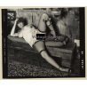 Erotic Study: Racy Busty Semi Nude Pin-up In Garden House*26 / Legs - Garter (Vintage Contact Sheet Photo 1970s/1980s)