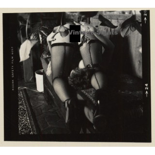 Erotic Study: Racy Busty Semi Nude Pin-up In Garden House*32 / Funny Pose (Vintage Contact Sheet Photo 1970s/1980s)