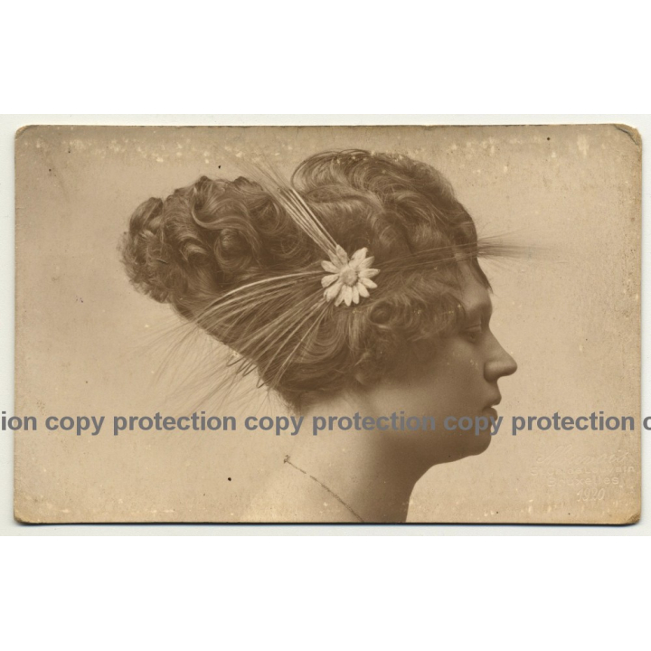 Side View Of Artistic Upstyle Hairstyle / Fashion (Vintage Postcard A. Louvois 1920)
