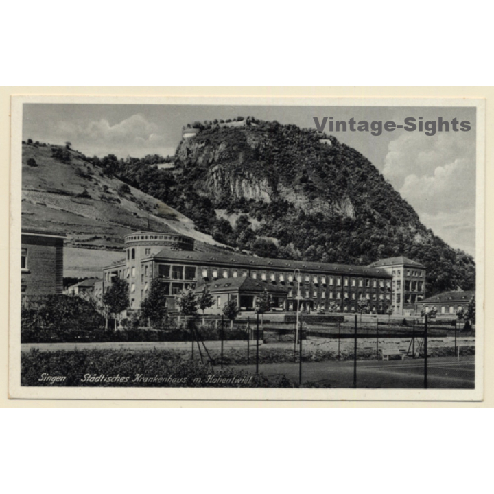 Singen / Germany: Städtisches Krankenhaus & Hohentwiel (Vintage PC 1950)