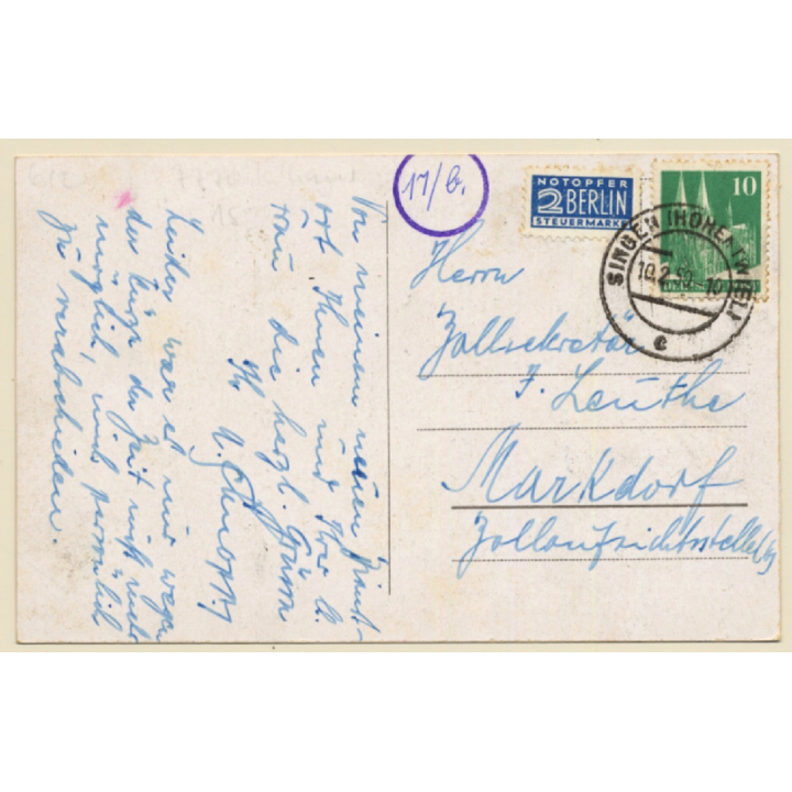 Singen / Germany: Städtisches Krankenhaus & Hohentwiel (Vintage PC 1950)