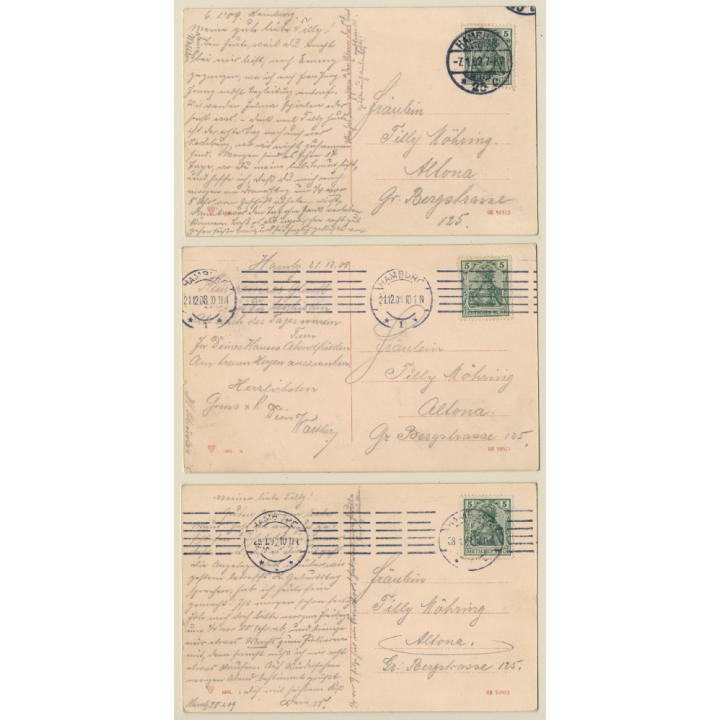 Couple In Love With Sleigh / Wintersports (Set Of 3 Vintage PC 1909)