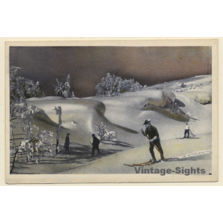 Snow Landscape With Cross-Country Skiers (Vintage Artist PC ~1910s)