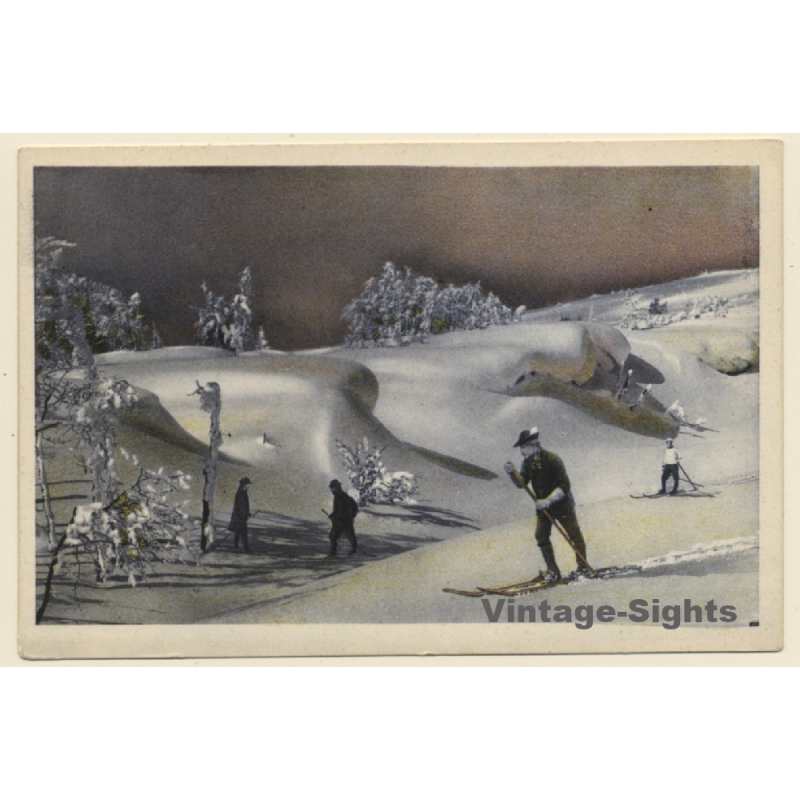 Snow Landscape With Cross-Country Skiers (Vintage Artist PC ~1910s)