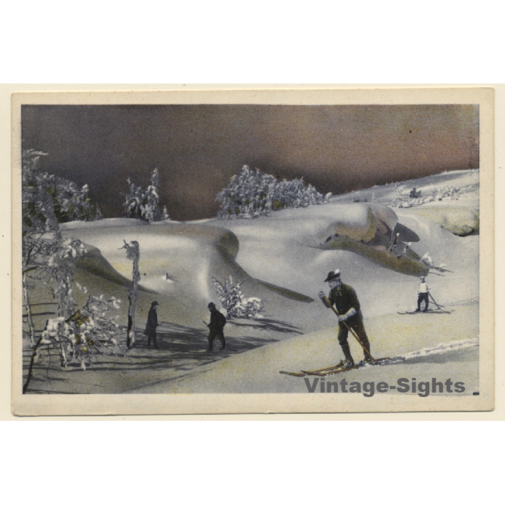 Snow Landscape With Cross-Country Skiers (Vintage Artist PC ~1910s)