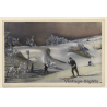 Snow Landscape With Cross-Country Skiers (Vintage Artist PC ~1910s)