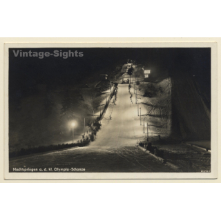 München: Nachtspringen Olympiaschanze / Ski Jump (Vintage RPPC 1936)
