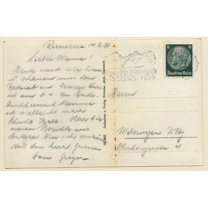 München: Nachtspringen Olympiaschanze / Ski Jump (Vintage RPPC 1936)