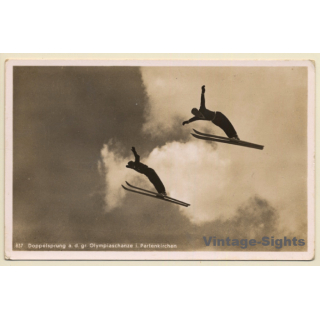 Partenkirchen: Doppelsprung Olympiaschanze / Ski Jump (Vintage RPPC ~1930s)