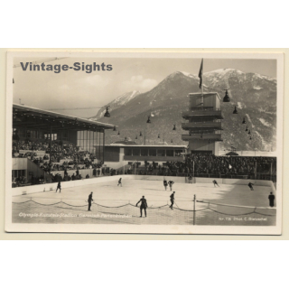 Garmisch Partenkirchen: Olympia Kunsteis Stadion / Ice Hockey (Vintage RPPC ~1930s)
