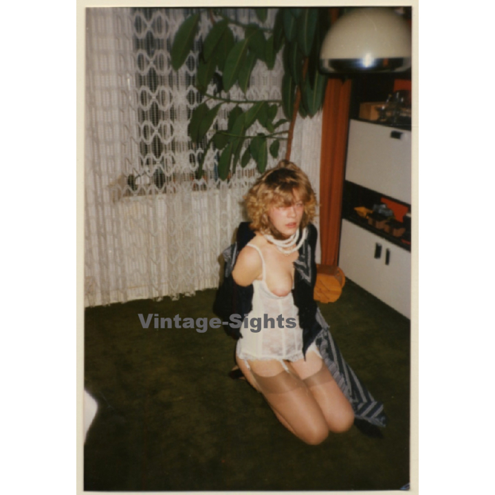 Erotic Study: Trashy Blonde Semi Nude In Bodice *2 (Vintage Photo ~1980s)