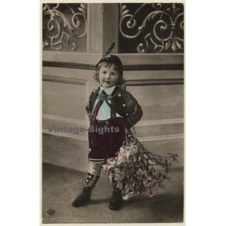 Bavaria: Little Boy in Traditional Garb / Lederhosen - Bayerische Tracht (Vintage RPPC 1919)
