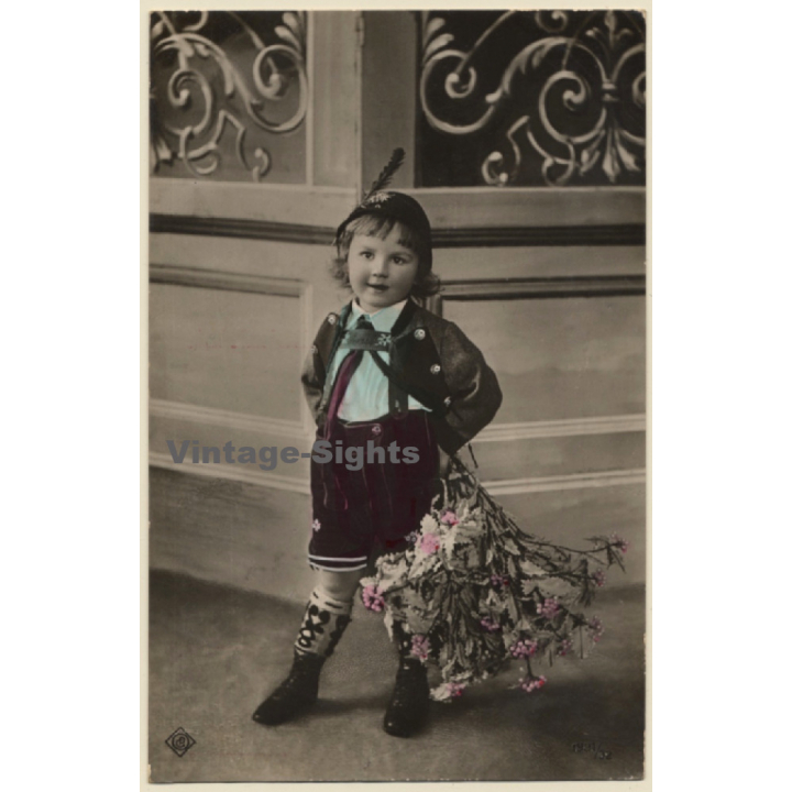 Bavaria: Little Boy in Traditional Garb / Lederhosen - Bayerische Tracht (Vintage RPPC 1919)