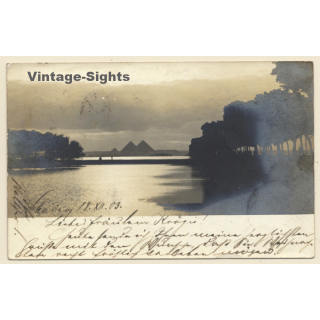 Cairo / Egypt: VIew Onto River Nile & Pyramids (Vintage RPPC 1903)