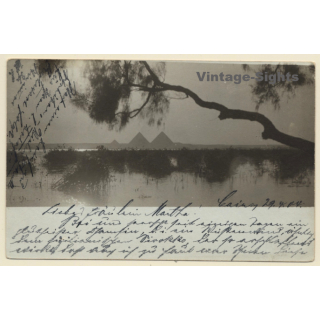 Cairo / Egypt: VIew Onto River Nile & Pyramids *2 (Vintage RPPC 1904)