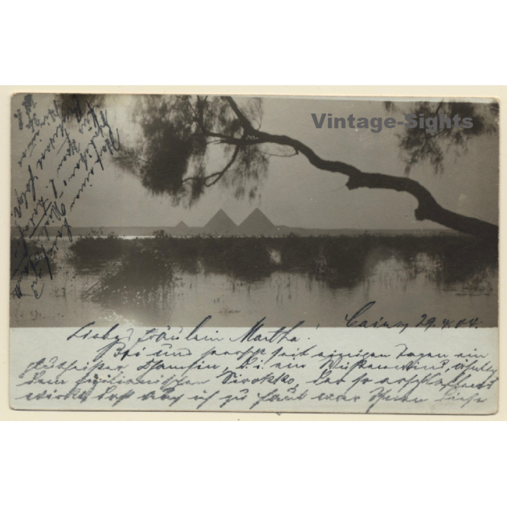 Cairo / Egypt: VIew Onto River Nile & Pyramids *2 (Vintage RPPC 1904)