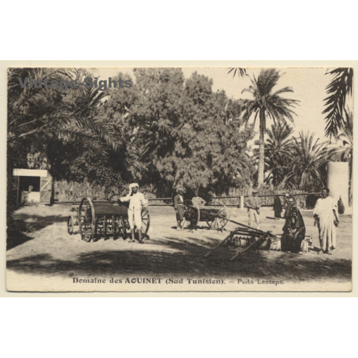 Aouinet / Tunisia: Puits Lesseps - Plow - Agriculture (Vintage PC 1932)