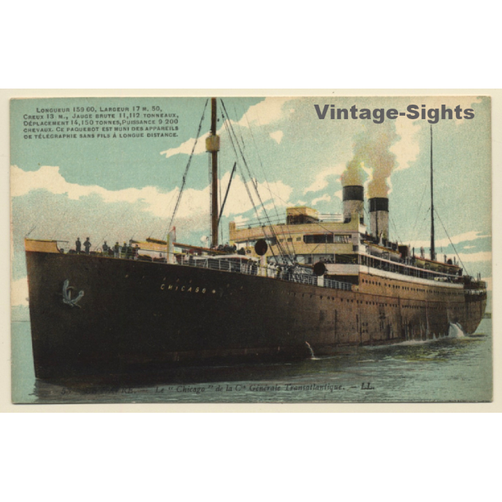Le Havre: Paquebot Le Chicago / Cie Générale Transatlantique (Vintage PC ~1910s/1920s)