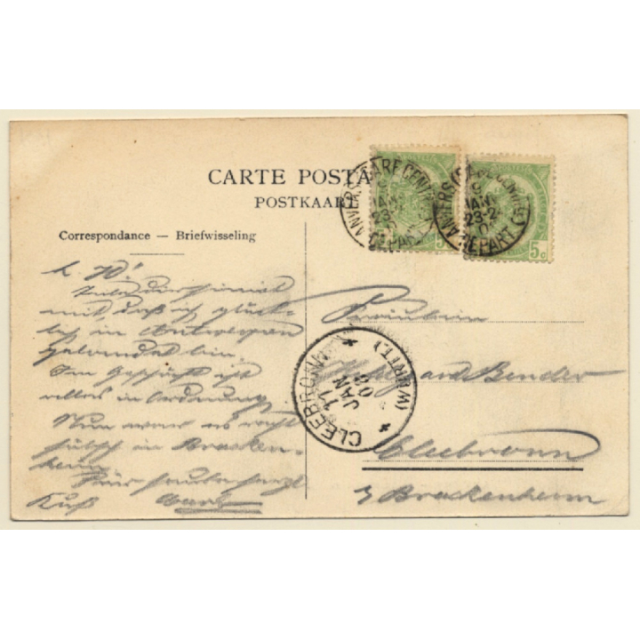 Anvers: La Musique Militaire Au Départ Pour Le Congo / Steamer (Vintage PC 1908