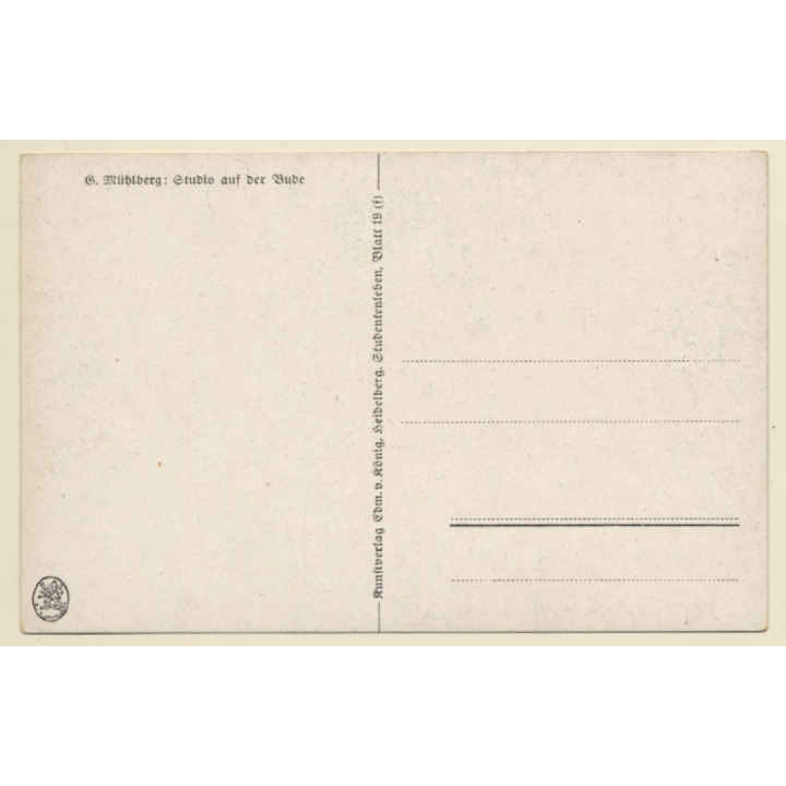 G.Mühlberg: Student Reading / Pipe - Beer Mug (Vintage PC ~1910s)