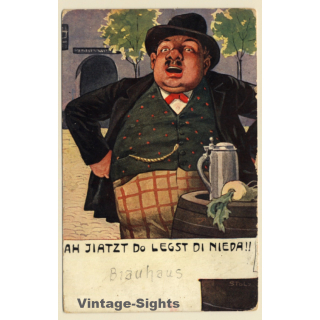 Drunken Bavarian Man with Beer Mug (Vintage PC1907)