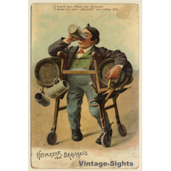 Drunken Bavarian with Stein & Beer Barrels (Vintage PC ~1910s)