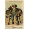 Drunken Bavarian with Stein & Beer Barrels (Vintage PC ~1910s)