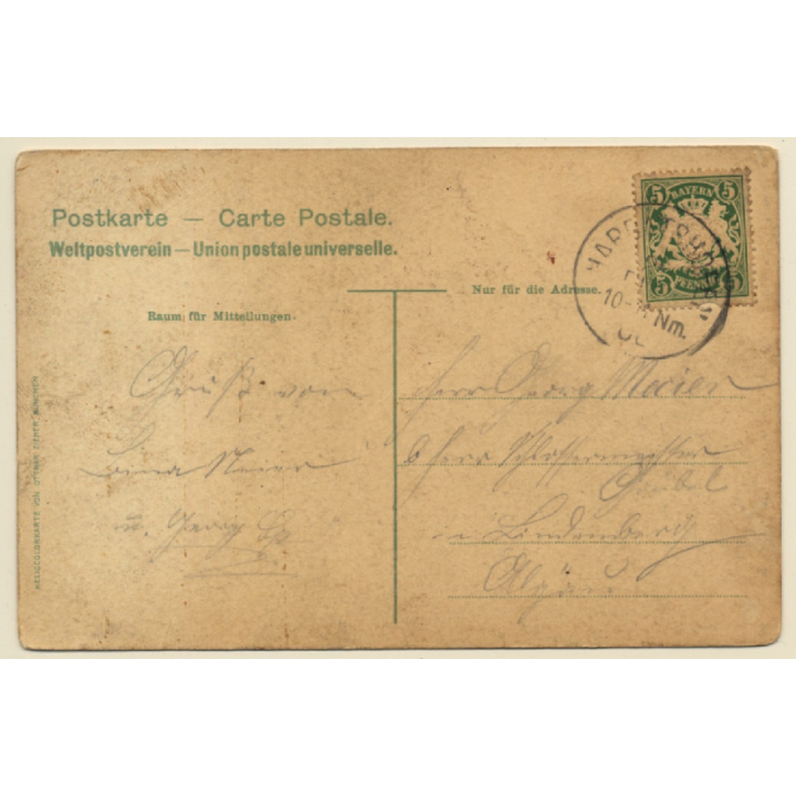 Drunken Bavarian with Stein & Beer Barrels (Vintage PC ~1910s)