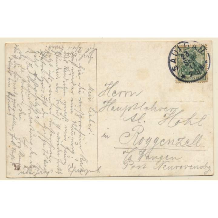 Drunken Bavarian in Cellar with Beer Barrels (Vintage PC 1911)