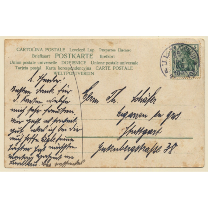 Bavarian Couple Dancing / Beer Mugs - Stein (Vintage PC 1906)