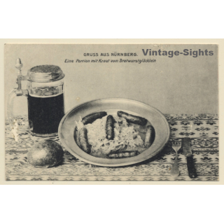 Nürnberg: Eine Portion Mit Kraut Vom Bratwurstglöcklein (Vintage PC ~1910s)