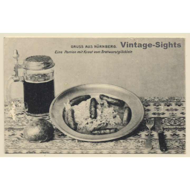 Nürnberg: Eine Portion Mit Kraut Vom Bratwurstglöcklein (Vintage PC ~1910s)
