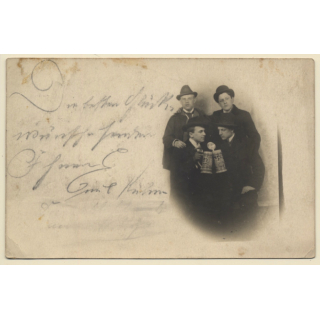 Men Toast With Stein / Beer Mug - Traditional Garb (Vintage RPPC 1900)