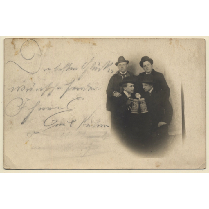 Men Toast With Stein / Beer Mug - Traditional Garb (Vintage RPPC 1900)