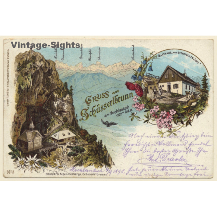 Schüsserlbrunn / Austria: Gasthaus Steirischer Jokl - Häusler's Alpen Herberge (Vintage PC Litho 1898)