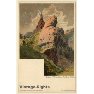 Germany: Wendelstein Kirchlein (1740m) Mountain (Vintage PC Litho ~1900s)