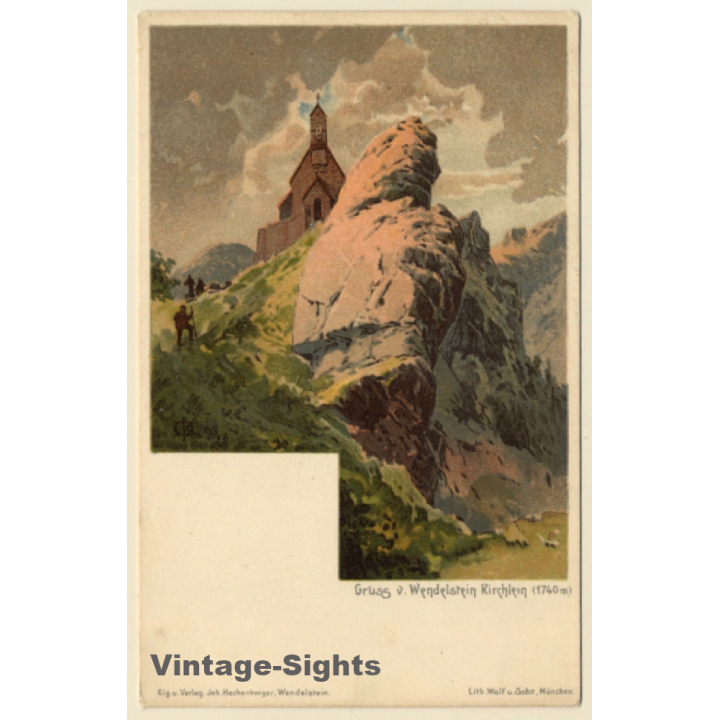 Germany: Wendelstein Kirchlein (1740m) Mountain (Vintage PC Litho ~1900s)