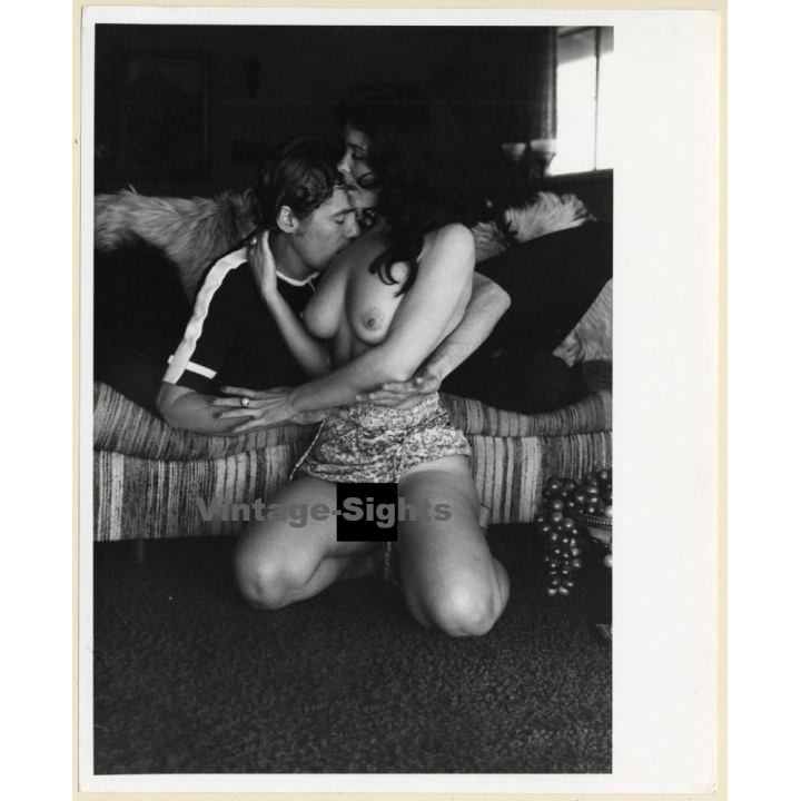 Artistic Erotic Couple Study *12: Dressed Man Snuggles Nude Female (Vintage Photo KORENJAK 1960s/1970s)
