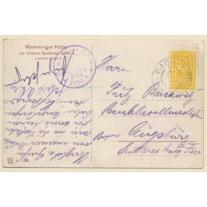 Tirol: Memminger Hütte - Unterer Seebisee (Vintage PC ~1910s)