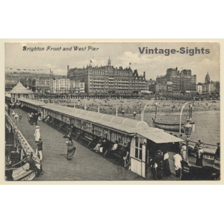 UK: Brighton Front and West Pier (Vintage PC  1911)