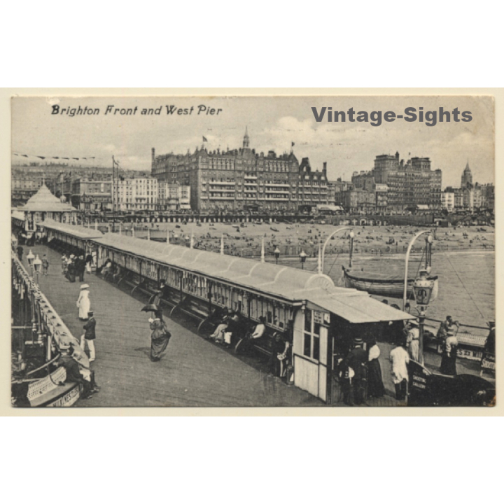 UK: Brighton Front and West Pier (Vintage PC  1911)
