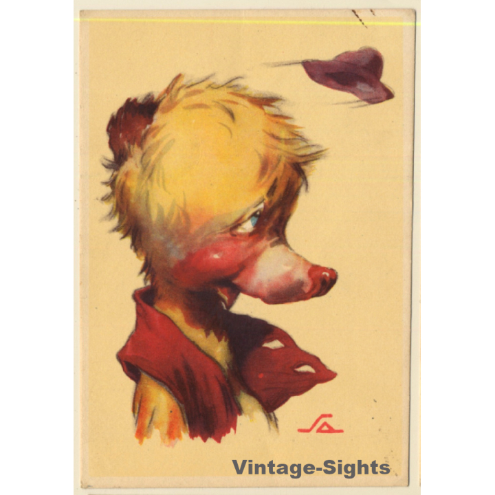 Salac: Funny Comic Style Bear *1 / Portrait - Hat (Vintage PC ~1940s)