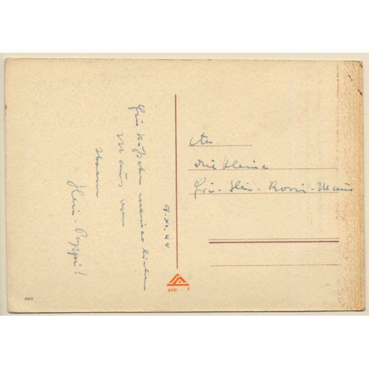 Salac: Funny Comic Style Bear *2 / Long Neck - Tie (Vintage PC ~1940s)