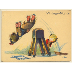 Salac: Funny Comic Style Bear *6 / Springboard Jump (Vintage PC ~1940s)